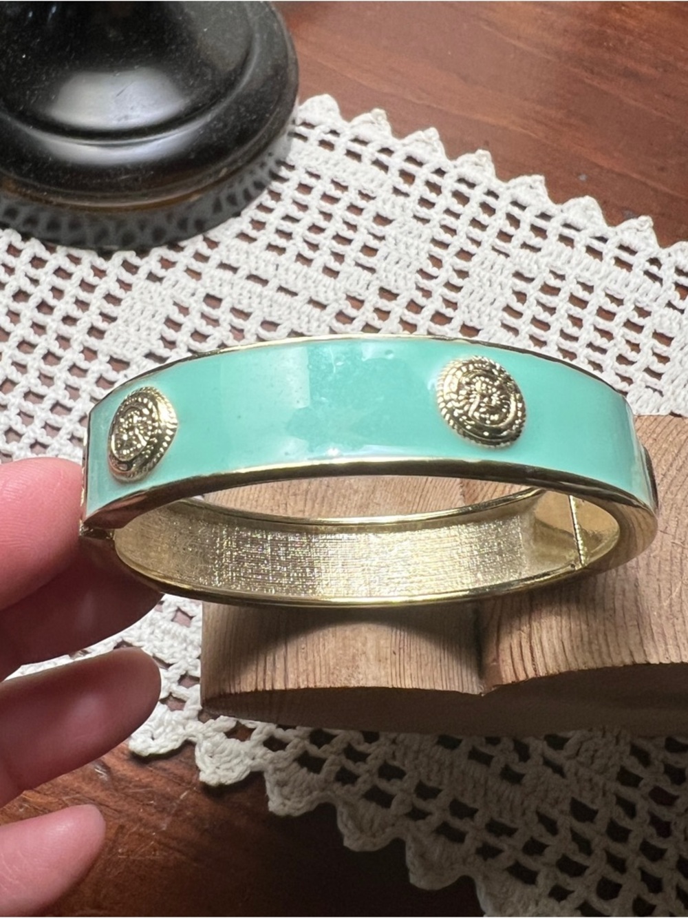 Gold-Tone Mint Enamel Bangle Bracelet